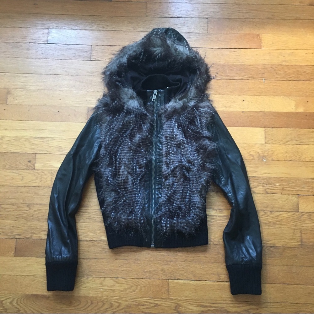 EUC DKNY Jeans Leather & Faux Fur Jacket
